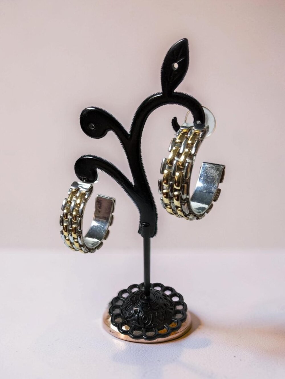 Vintage Napier gold & Silver tone half - hoop earrings